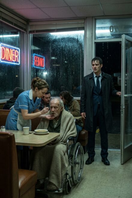 A Billionaire Stopped at a Broken Diner and Saw a Waitress Feeding a Disabled Old Man — What He Learned That Night Changed Everything He Thought He Knew About Power
