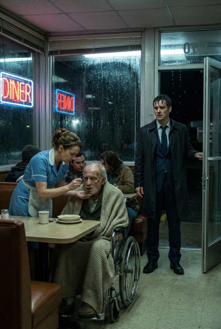A Billionaire Stopped at a Broken Diner and Saw a Waitress Feeding a Disabled Old Man — What He Learned That Night Changed Everything He Thought He Knew About Power