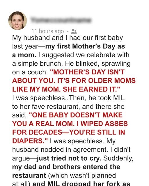 My Mother-in-Law and Spouse Claimed Mother’s Day Was Just for ‘Experienced’ Mothers—My Relatives Set the Record Straight