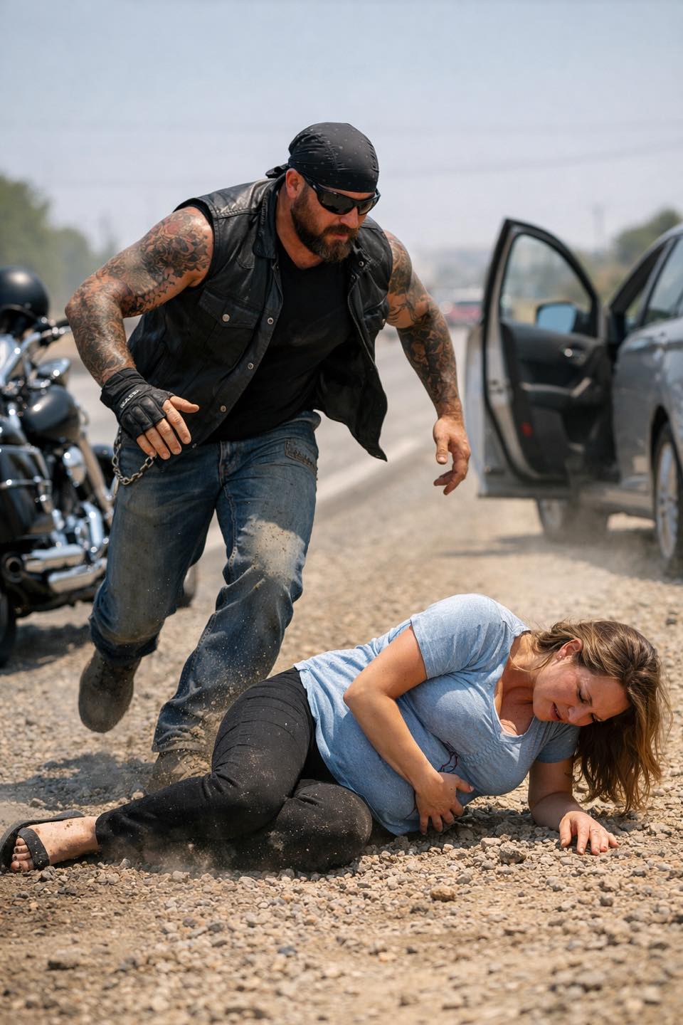 Everyone Drove Past a Pregnant Woman in Labor, One Biker Stopped and Changed Three Lives!