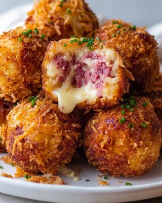 Crispy Reuben Balls with Hash Brown Crust