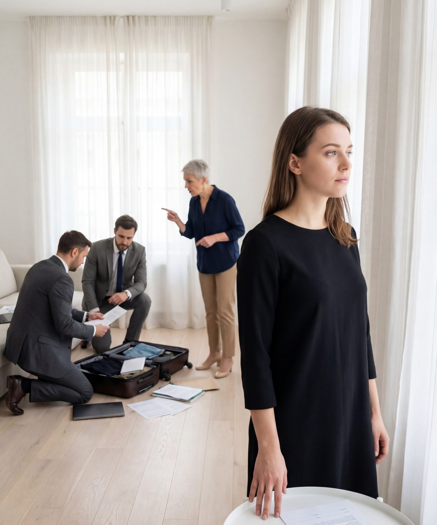 After my husband’s funeral, I returned home with the black dress still clinging to my skin. I opened the door… and found my mother-in-law and eight other relatives bringing in suitcases as if it were a hotel.