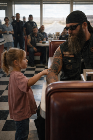 A Six-Year-Old Girl Walked Across a Quiet Arizona Roadside Diner and Pointed at the Tattoo on a Silent Biker’s Arm — Unaware That Her Innocent Words Would Reveal the Missing Sister He Had Spent Years Searching For