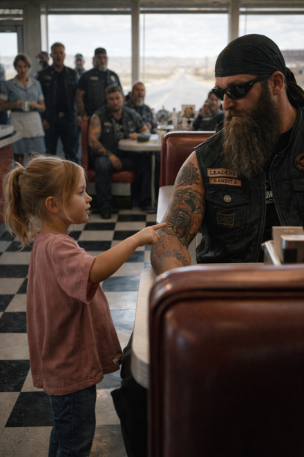 A Six-Year-Old Girl Walked Across a Quiet Arizona Roadside Diner and Pointed at the Tattoo on a Silent Biker’s Arm — Unaware That Her Innocent Words Would Reveal the Missing Sister He Had Spent Years Searching For