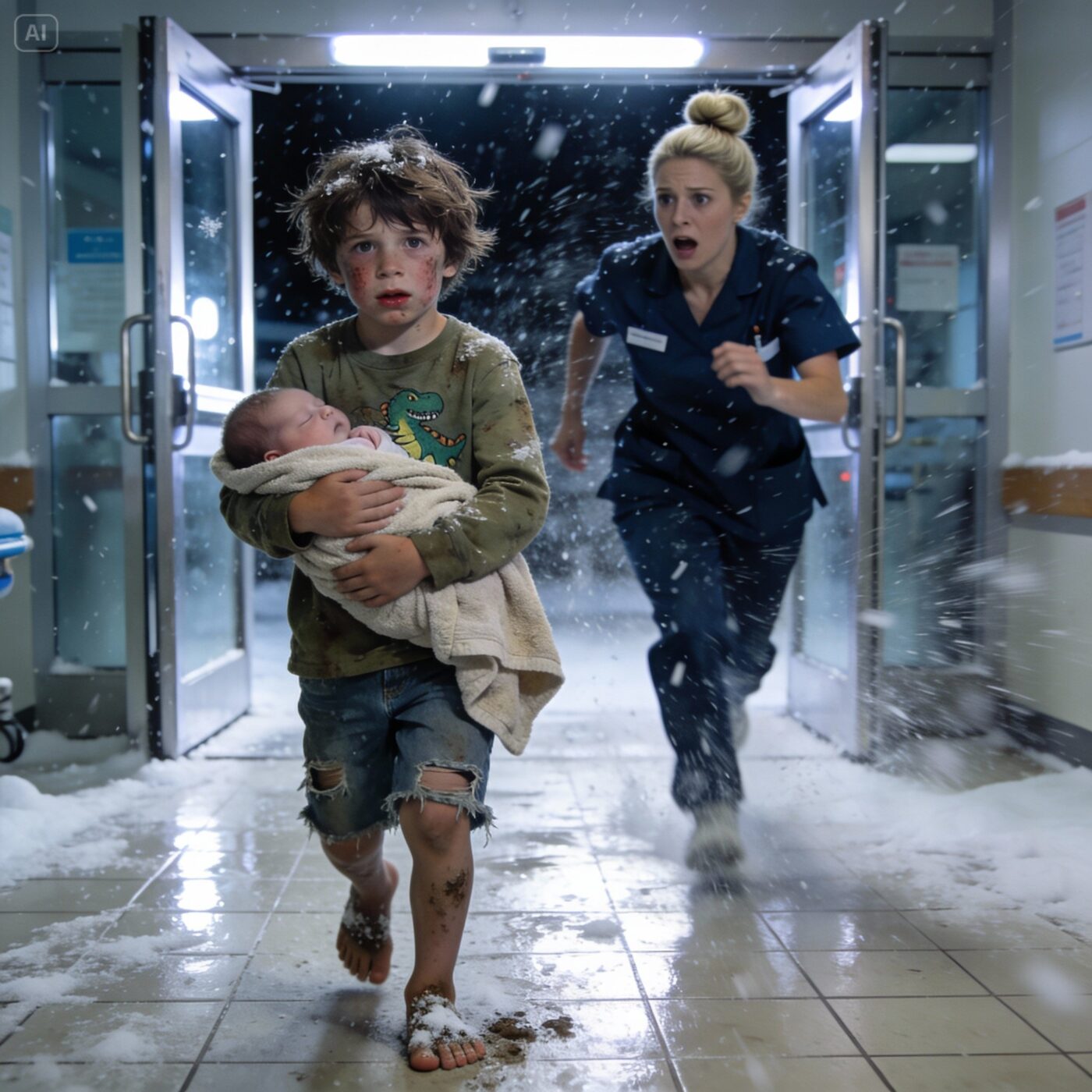 A bruised seven-year-old boy walked into the ER barefoot, carrying his baby sister. What he whispered to the nurse brought the entire staff to tears—and launched an investigation that changed everything.