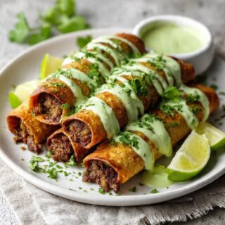Crispy Ground Beef Flautas with Cilantro Avocado Sauce: Your New Favorite Weeknight Meal