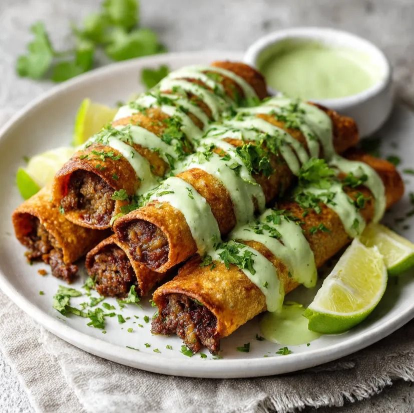 Crispy Ground Beef Flautas with Cilantro Avocado Sauce: Your New Favorite Weeknight Meal