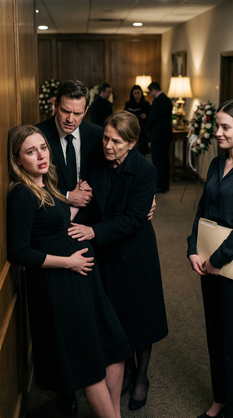 At Connor’s funeral, I was shielding my eight-week pregnant belly when my in-laws cornered me amid wreaths. “The house and the car are for Brittany. Sign,” my mother-in-law hissed. “They’re mine,” I said… and Scott slammed me against the wall, the blow knocking the wind out of me. I felt another sʟᴀᴘ, nails digging into my wrist. “Now you’re on your own,” they spat. I pulled out my phone, my mouth full of bl00d: “Do it.” Ten minutes later, they shouted, “They’ve ruined us!”… and I was just getting started.