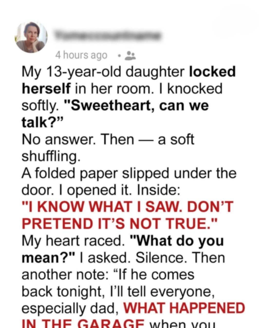 My daughter locked herself in her room and said, “I know what I saw.” Later, she gave me an ultimatum, and that’s when I finally found out why.