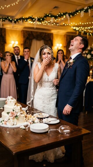 My groom’s hand clamped on the back of my head—and before I could blink, my face was smashed into our wedding cake. Buttercream filled my eyes. Guests gasped. He laughed like my humiliation was the entertainment. Then my brother Ryan stood up. One scrape of his chair, one dead-silent stride across the floor, and the whole room shifted. Because he wasn’t reaching for a napkin… he was reaching for justice.