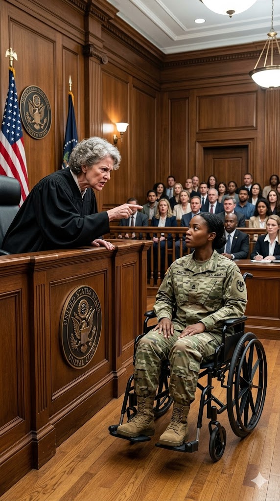 “STAND UP!” JUDGE ORDERS DISABLED BLACK WOMAN VETERAN TO STAND DURING SENTENCING — SECONDS LATER, THE COURTROOM WITNESSES A TRUTH THAT SHATTERS THE SILENCE…