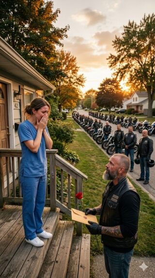 A Pediatric Nurse Who Had Just Been Fired Spent Nearly Her Last Dollars on a First-Class Bus Seat — But When She Saw a Burn-Scarred Biker Struggling in Coach, She Quietly Gave It to Him, Never Imagining That Less Than 24 Hours Later 99 Motorcycles Would Thunder Onto Her Quiet Street