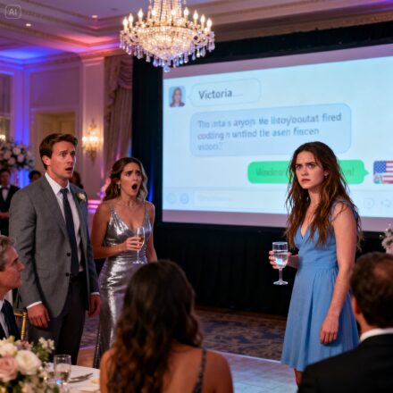 I walked into my brother’s engagement party, and his fiancée mocked me in front of everyone. But at exactly 9 o’clock, the screen behind the stage revealed her cruel messages—and suddenly, every smile in the ballroom vanished.