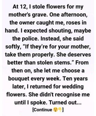 At 12, I stole flowers to place on my mother’s grave — a decade later, I came back as a bride and the florist told me a secret I never expected.