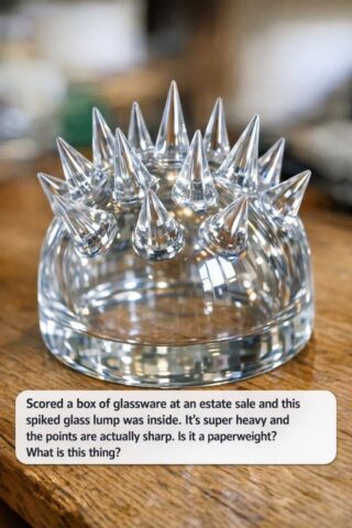 Scored a box of glassware at an estate sale and this spiked glass lump was inside. It’s super heavy and the points are actually sharp. Is it a paperweight? What is this thing?