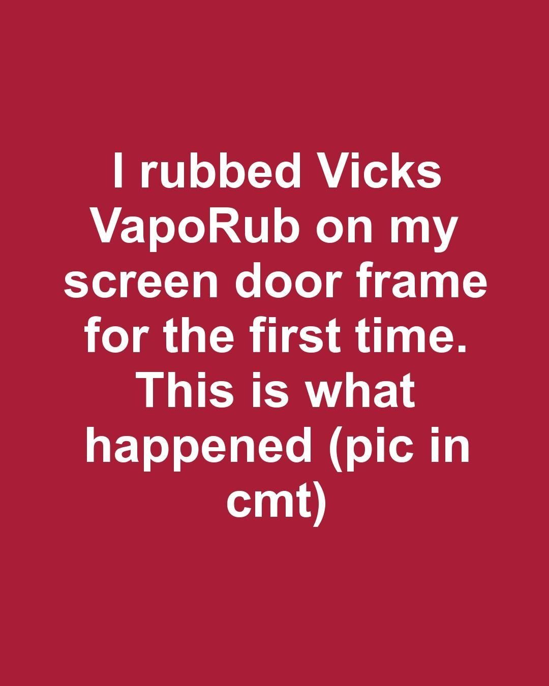 I rubbed Vicks VapoRub on my screen door frame for the first time. This is what happened