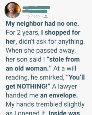 I Took Care of My Lonely Neighbor for 2 Years—At Her Will Reading, Her Son Said I’d Get NOTHING… Then the Lawyer Handed Me This