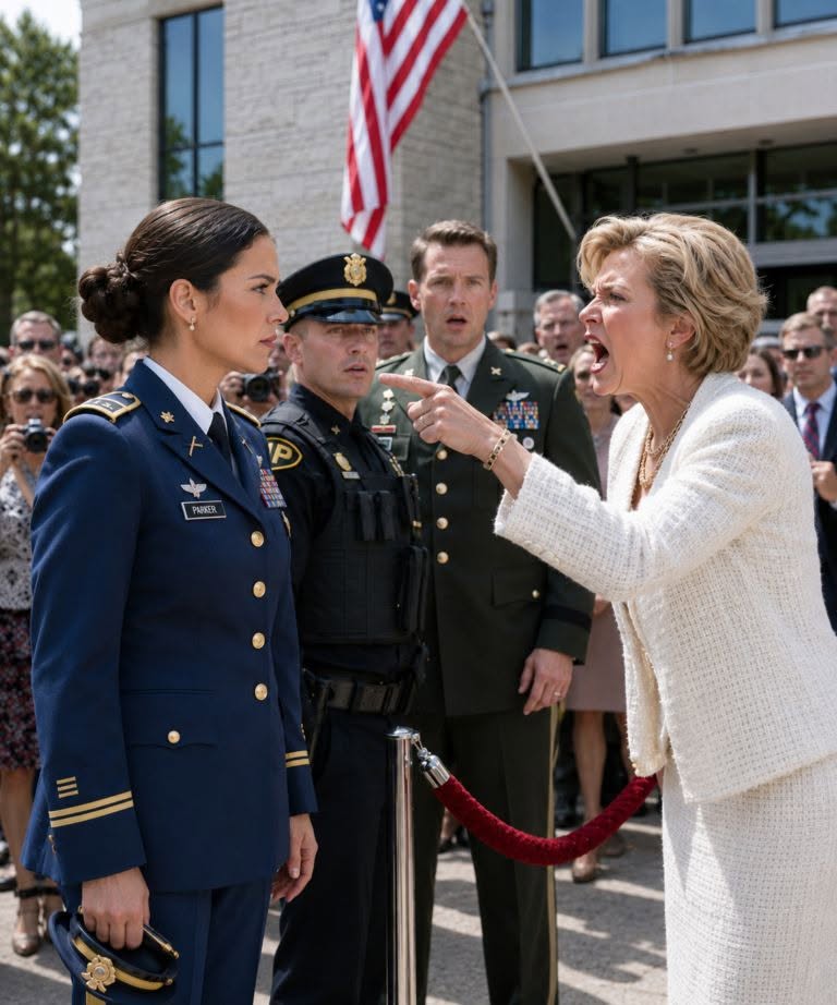 My mother-in-law tried to have me kicked out of a military ceremony, calling me an embarrassment in front of everyone. But she had no idea the building behind her held a secret that would expose the truth within minutes.