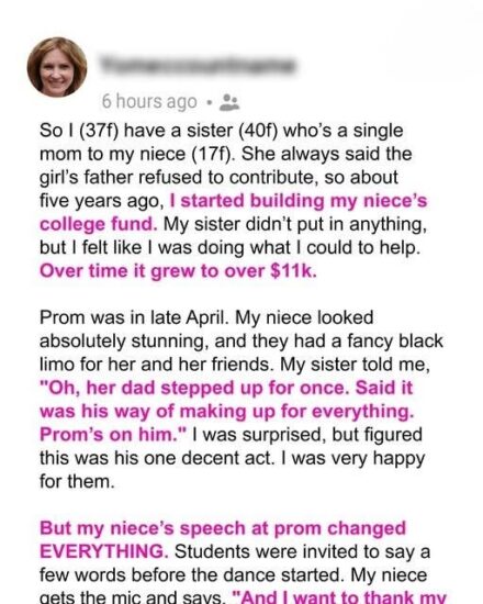 I’ve Been Building My Niece’s College Fund for Years—What She Said in Her Prom Speech Made Me Regret Every Penny