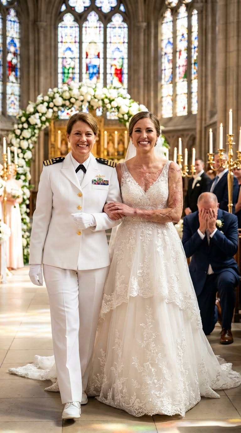 My father saw the scars running over my neck and shoulder, stepped back, and whispered, “I won’t walk a broken woman down the aisle.